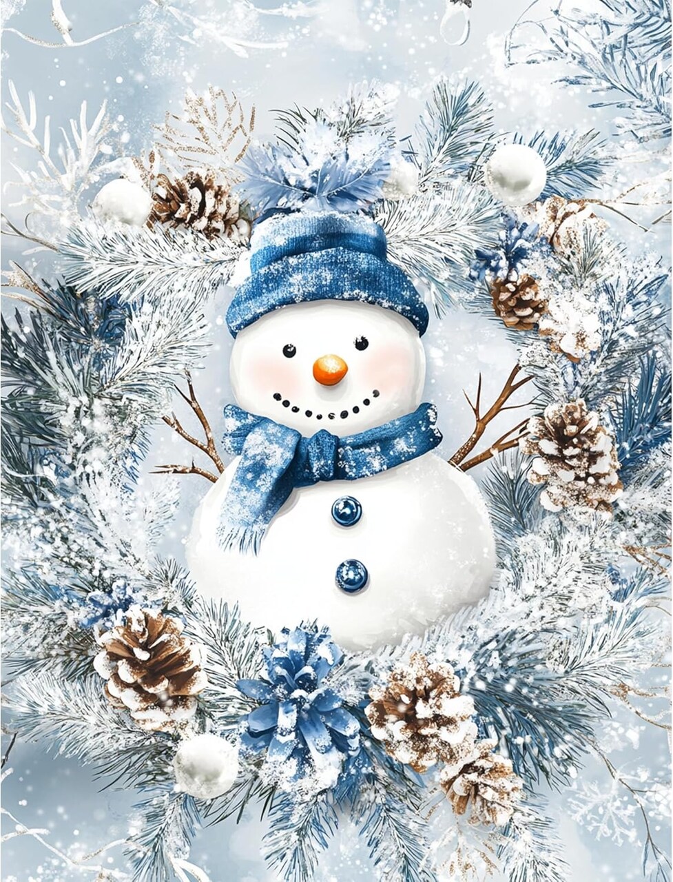 5D DIY Christmas Snowman Diamond Painting Kit – Full Drill Round Gem Art for Adults, 12x16 Inch, Beginner-Friendly Holiday Wall Decor